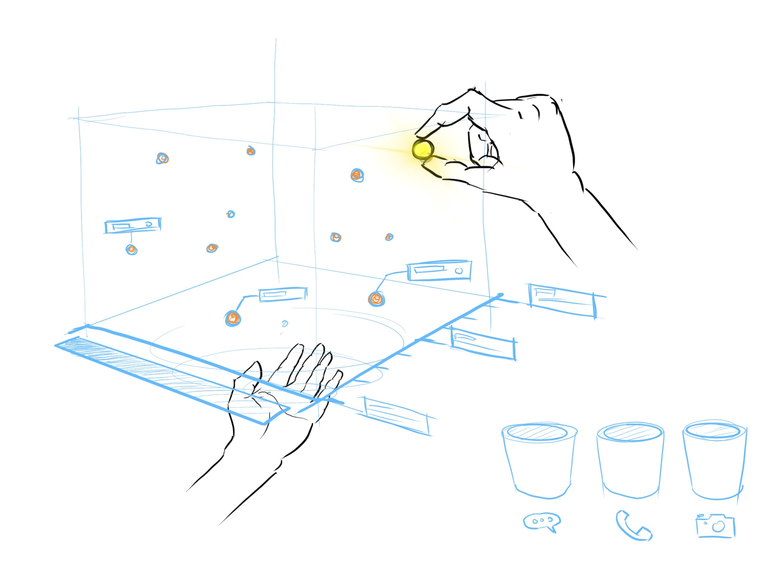 Selecting an option in a truly 3D spatial UI example.