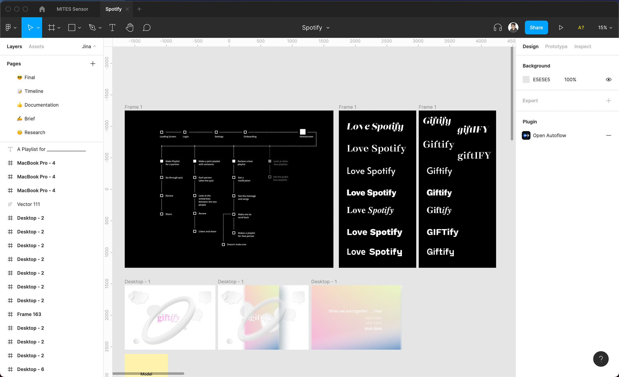 A Figma board exploring typefaces, color treatment, and the overall feel of the site.